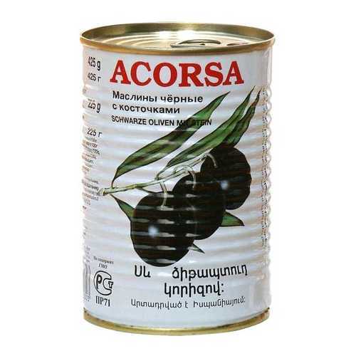 Маслины Acorsa черные крупные с косточкой 425 г в Ариант