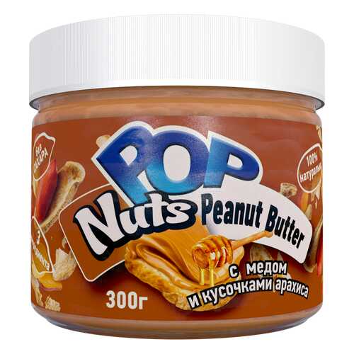 Арахисовая паста POP Nuts Peanut Butter с медом и кусочками арахиса, 300 г в Ариант